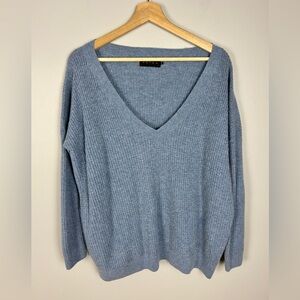 HATCH Maternity V-Neck Sweater Merino Wool Cashmere Blue Ribbed Knit Oversized